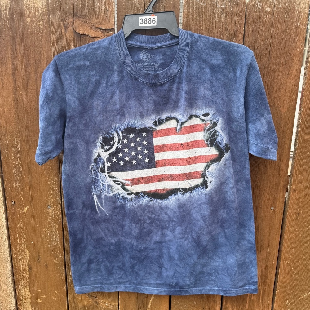 The Mountain T Shirt Tie Dye USA Flag Tee Size Small Blue Patriotic